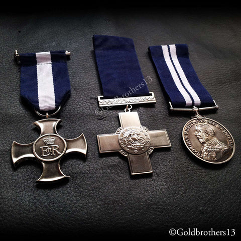 MILITARY MEDAL GROUP SET DISTINGUISHED SERVICE CROSS, GEORGE CROSS & DSM COPY