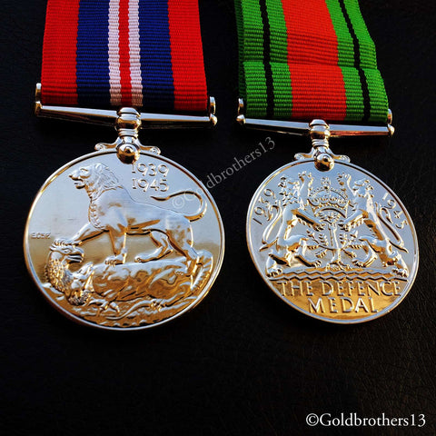 War Medal & Defence Medal WW2 British Campaign Military Medals 1945 Repro